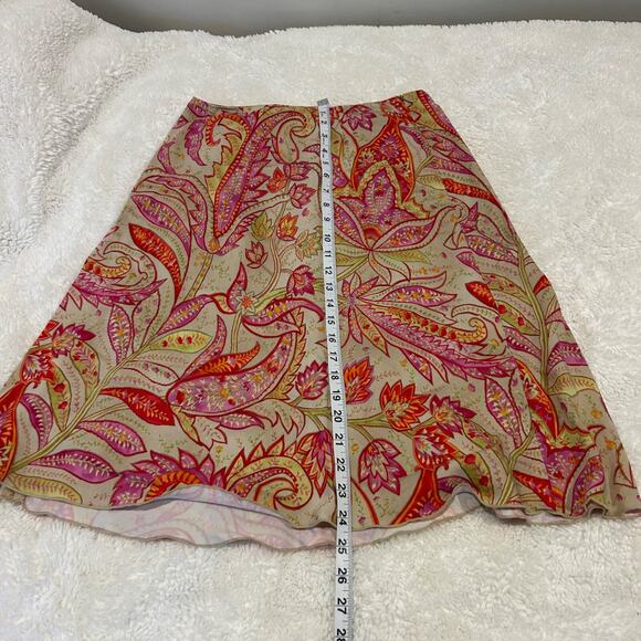 Talbots Sz 8 Orange/Pink Floral A-Line Long Side Zipper Skirt Vtg 100% Lyocell - Picture 3 of 6